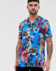 Синяя рубашка с цветочным принтом River Island - Синий