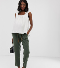 Льняные брюки для беременных с плетеным поясом Mamalicious - Зеленый Mama.Licious