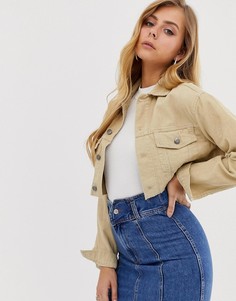 Укороченная джинсовая куртка Boohoo - Светло-бежевый