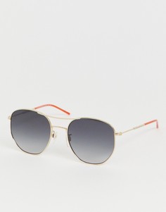 Круглые солнцезащитные очки в золотистой оправе Tommy Hilfiger - Золотой