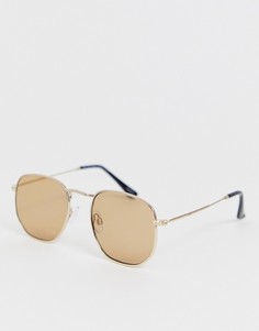 Круглые солнцезащитные очки с затемненными стеклами Selected Homme eco friendly - Золотой