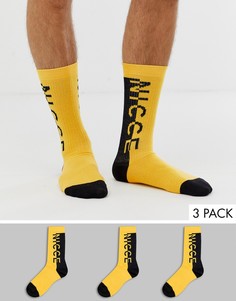3 пары желтых спортивных носков с логотипом Nicce - Желтый