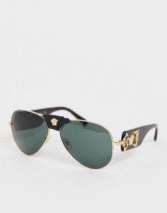 Солнцезащитные очки-авиаторы со съемной отделкой Versace 0VE2150Q - Черный
