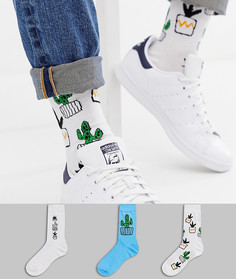 Комплект из 3 пар носков с принтом кактусов ASOS DESIGN - Мульти