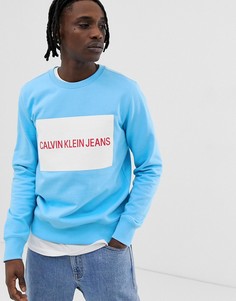 Светло-синий свитшот с круглым вырезом и логотипом Calvin Klein Jeans - Синий