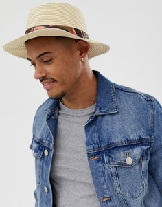 Соломенная шляпа с широкими полями и принтом пейсли на ленте ASOS DESIGN - Бежевый