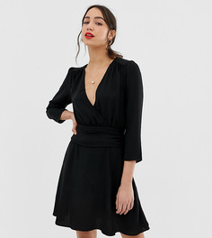 Платье мини с запахом и сборками на юбке ASOS DESIGN Tall - Черный