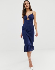 Структурированное платье миди с вышивкой и кольцом Fashion Union - Синий