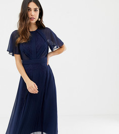 Плиссированное платье миди с рукавами клеш и кружевными вставками ASOS DESIGN - Темно-синий