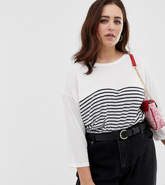 Синяя футболка в бретонскую полоску с длинными рукавами New Look Curve - Синий