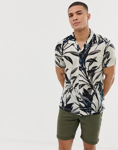 Белая рубашка с воротником в виде лацканов и лиственным принтом Burton Menswear - Белый