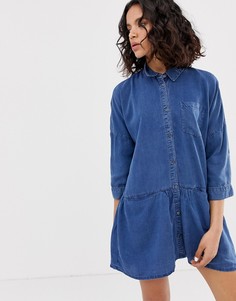 Джинсовое платье со сборками и карманами Only - Синий