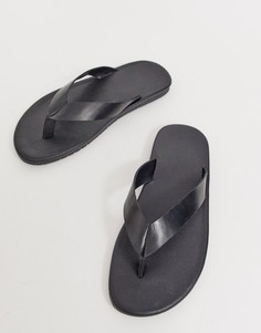 Черные кожаные шлепанцы ASOS DESIGN - Черный