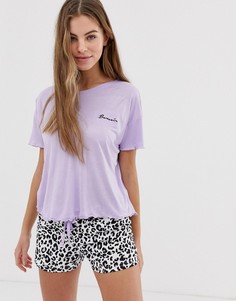 Сиреневый пижамный комплект с шортами и надписью bonsoir New Look - Фиолетовый