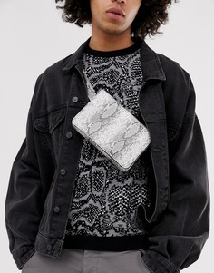 Сумка-кошелек на пояс из искусственной кожи со змеиным принтом ASOS DESIGN - Серый