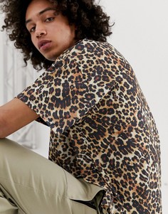 Короткая oversize-футболка с леопардовым принтом ASOS DESIGN - Коричневый