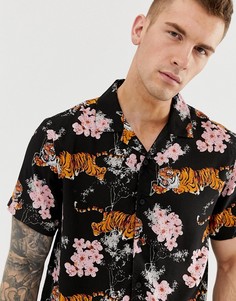 Рубашка с отложным воротником и принтом тигров Brave Soul - Черный