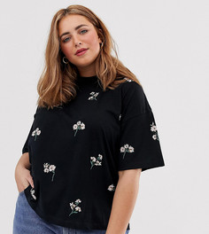 Свободная футболка с цветочной вышивкой ASOS DESIGN Curve - Черный
