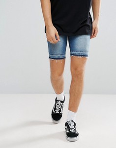 Синие выбеленные джинсовые шорты зауженного кроя со вставками ASOS - Синий