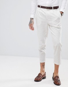 Укороченные зауженные брюки в полоску с добавлением льна Gianni Feraud Wedding - Светло-бежевый