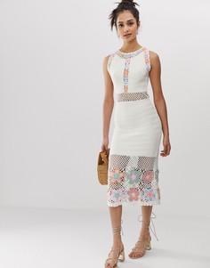 Премиум-платье миди с вязаным кружевом ручной работы ASOS DESIGN - Кремовый