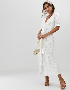 Чайное платье макси с вышивкой ришелье ASOS DESIGN - Белый