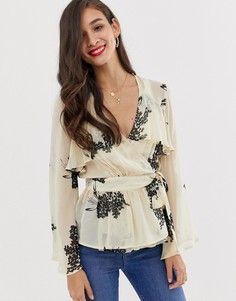 Топ с глубоким вырезом и цветочным принтом ASOS DESIGN - Мульти