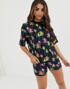 Комбинируемая oversize-футболка с пальмовым принтом с эффектом омбре ASOS DESIGN - Черный