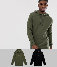 Набор из 2 удлиненных худи (хаки/черное) ASOS DESIGN - СКИДКА - Мульти