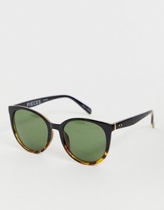 Круглые солнцезащитные очки в черепаховой оправе Pieces - Коричневый
