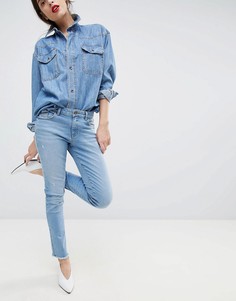 Укороченные потертые эластичные джинсы Esprit - Синий