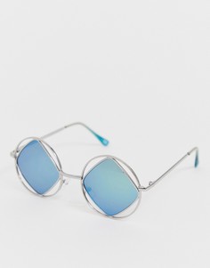 Серебристые солнцезащитные очки с синими зеркальными стеклами ASOS DESIGN - Серебряный