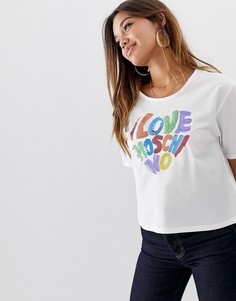 Футболка с логотипом из пайеток Love Moschino - Белый
