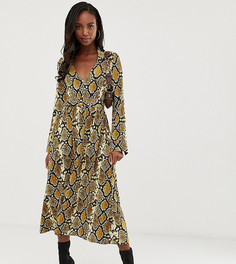 Приталенное платье-рубашка миди с поясом и змеиным принтом ASOS DESIGN Tall - Мульти