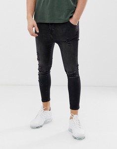 Черные супероблегающие джинсы с рваной отделкой SikSilk - Черный