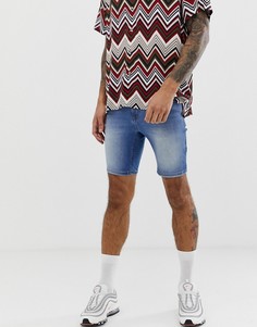Выбеленные джинсовые шорты из эластичного денима с напылением ASOS DESIGN - Синий