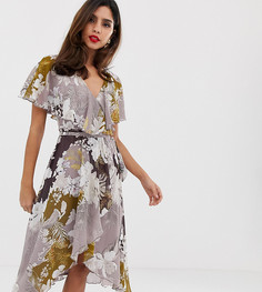 Платье миди с цветочным принтом и асимметричным краем ASOS DESIGN - Мульти