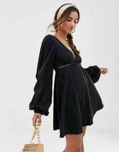 Платье мини с вышивкой ришелье ASOS DESIGN - Черный