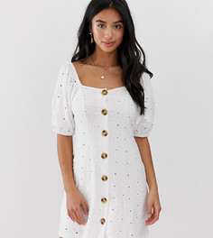 Чайное платье на пуговицах с вышивкой ришелье ASOS DESIGN Petite - Белый