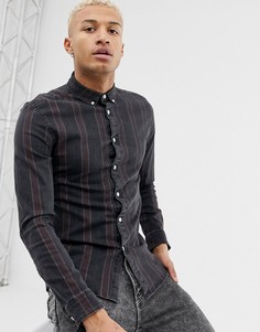 Облегающая эластичная джинсовая рубашка в полоску ASOS DESIGN - Черный