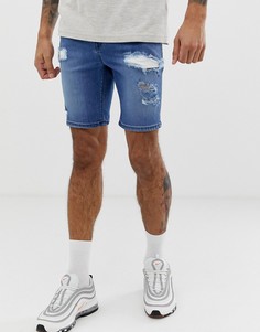 Синие выбеленные джинсовые шорты из эластичного денима с напылением ASOS DESIGN - Синий
