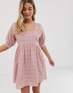 Свободное фактурное платье мини с квадратным вырезом ASOS DESIGN - Розовый