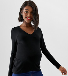 Черный топ с длинными рукавами и V-образным вырезом ASOS DESIGN Maternity - Черный