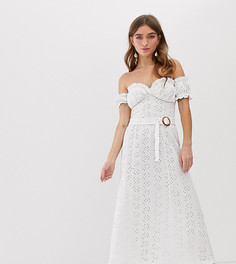 Сарафан макси с открытыми плечами и поясом ASOS DESIGN Petite - Белый