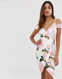 Платье-футляр с запахом и цветочным принтом AX Paris - Белый