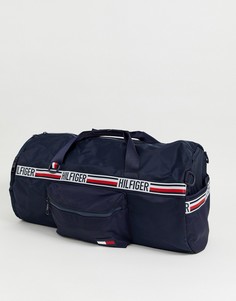 Темно-синяя сумка дафл с декоративным кантом и флагом Tommy Hilfiger - Темно-синий