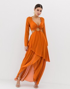 Платье макси с длинными рукавами и отделкой ASOS DESIGN - Оранжевый