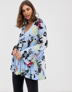 Свободное платье с цветочным принтом Free People - Синий