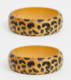 Набор из 2 деревянных браслетов с леопардовым принтом Glamorous - Мульти