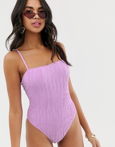 Слитный сиреневый купальник из жатой ткани Missguided - Фиолетовый